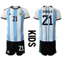 Echipament fotbal Argentina Paulo Dybala #21 Tricou Acasa Mondial 2022 pentru copii maneca scurta (+ Pantaloni scurti)